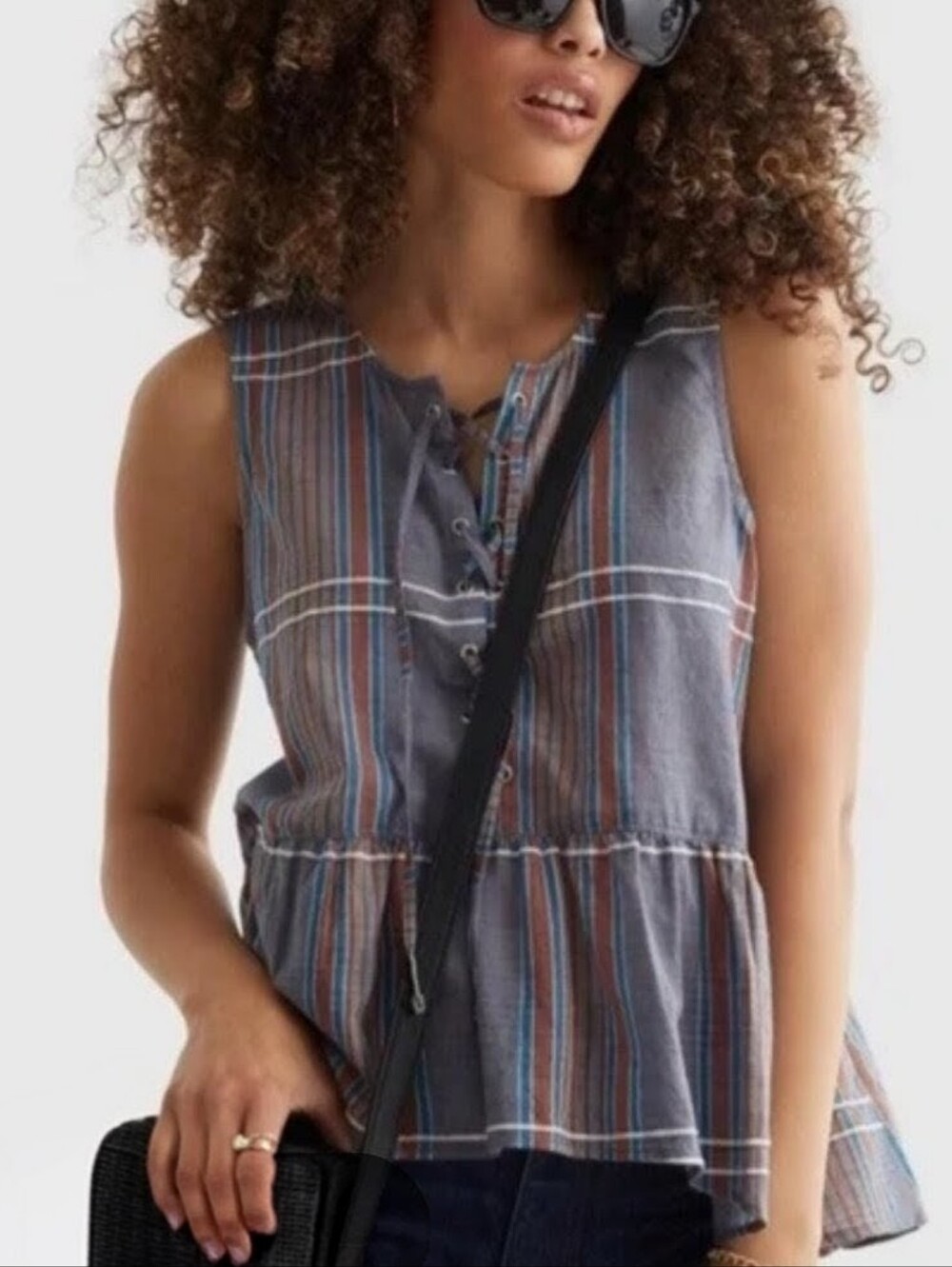 Lucky Brand Striped Lace-Up Top Sz XL